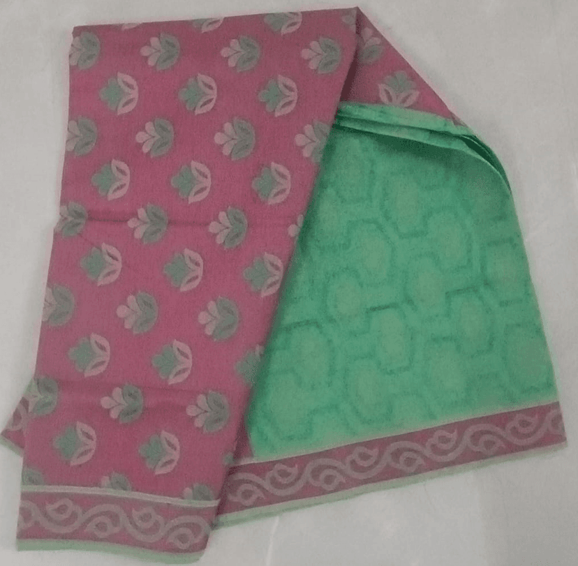 பிங்க் & லைட் க்ரீன் காட்டன் புடவை (Pink & Light Green Cotton Saree) - Image 1